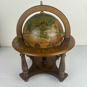 Vintage Italian world globe-wood stand-Old World look/astrology symbols